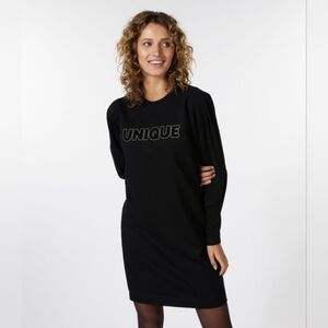 Esqualo Sweatshirt Dress “Unique” Black Puff Sleeve NWT Partial Tag Size S